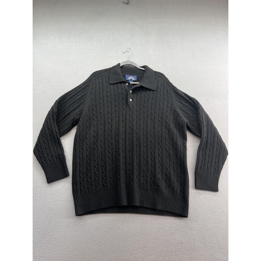 Allen Solly Sweater Mens XL Black 100% Cashmere Cable Knit Collared Pullover